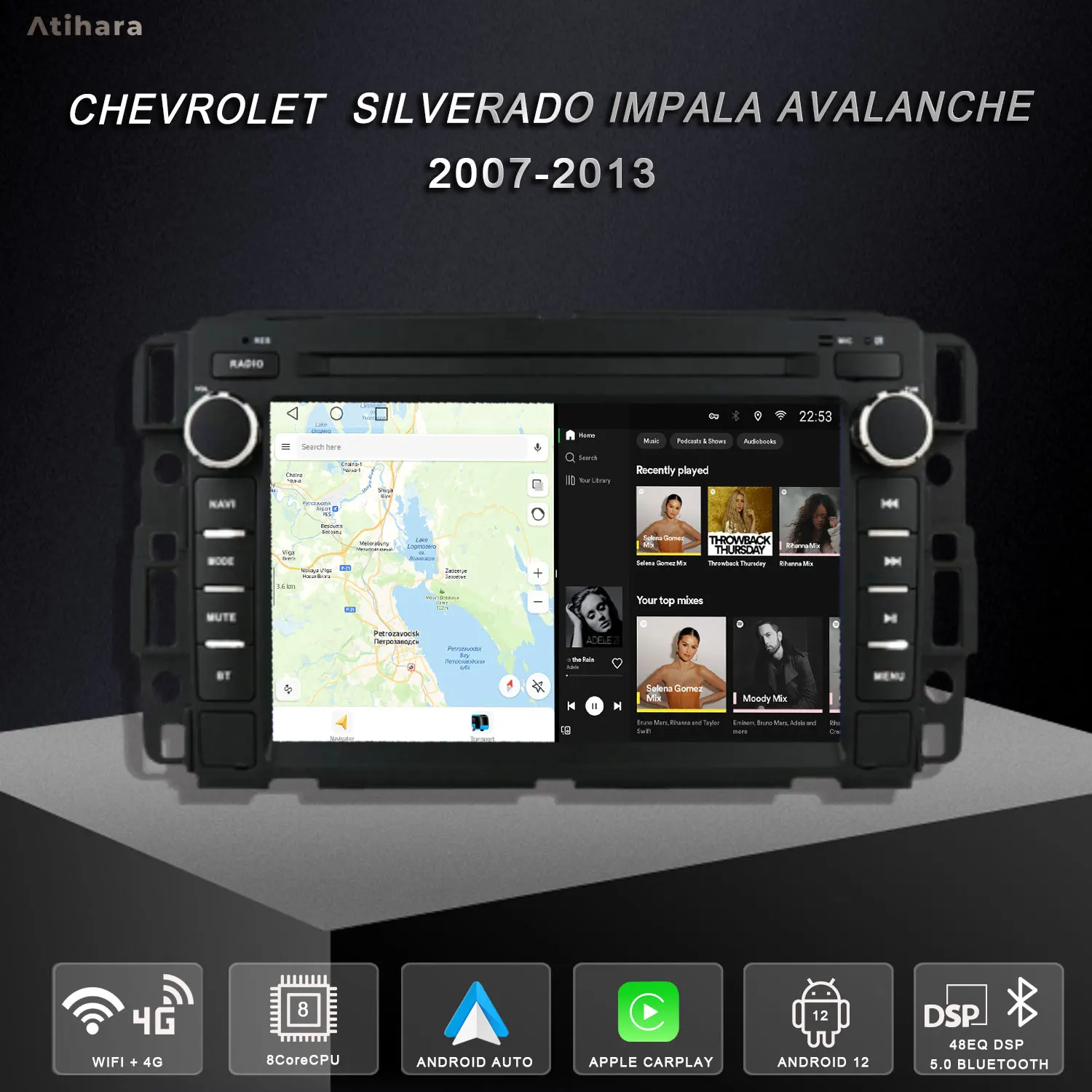 Atihara 7 "Android автомобильный радиоприемник Carplay Auto для Chevrolet Silverado Impala Avalanche 2007-2013, WIFI + 4G GPS стерео RDS DSP Audio
Atihara 7 "Android автомобильный радиоприемник Carplay Auto для Chevrolet Silverado Impala Avalanche 2007-2013, WIFI + 4G GPS стерео RDS DSP Audio