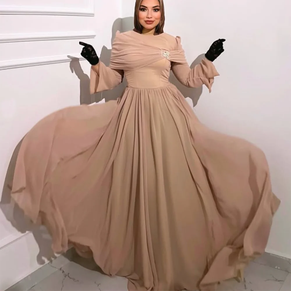Customized A-Line Prom Dresses Floor-Length O-Neck Full Sleeve Formal Evening Gown Simple Draped Fashion Beading Party Gown
Customized A-Line Prom Dresses Floor-Length O-Neck Full Sleeve Formal Evening Gown Simple Draped Fashion Beading Party Gown