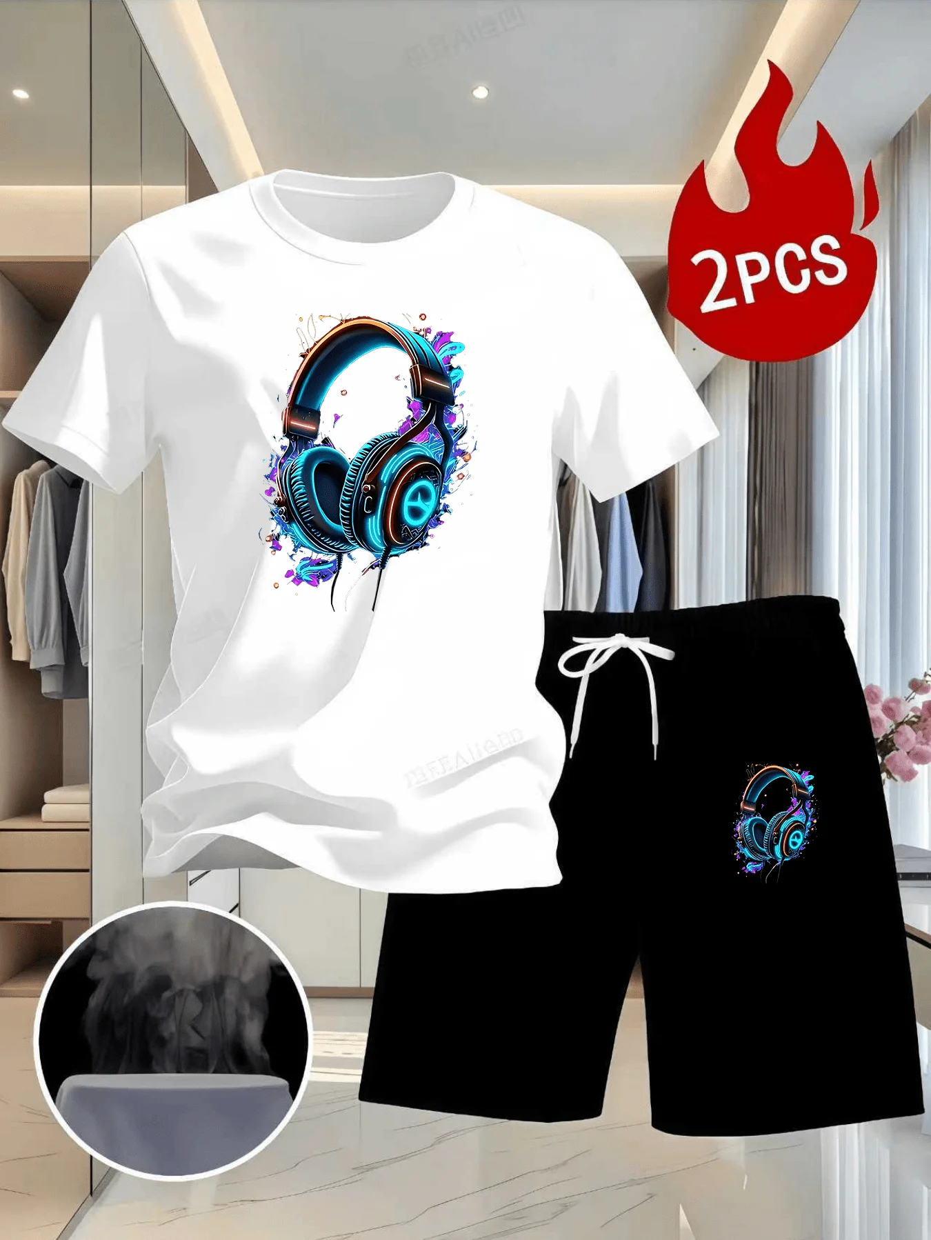 Men American Streetwear 2Pcs Set Colorful Graffiti Headphone Print T-Shirt Shorts Loose Breathable Summer Sport Outfit
Men American Streetwear 2Pcs Set Colorful Graffiti Headphone Print T-Shirt Shorts Loose Breathable Summer Sport Outfit