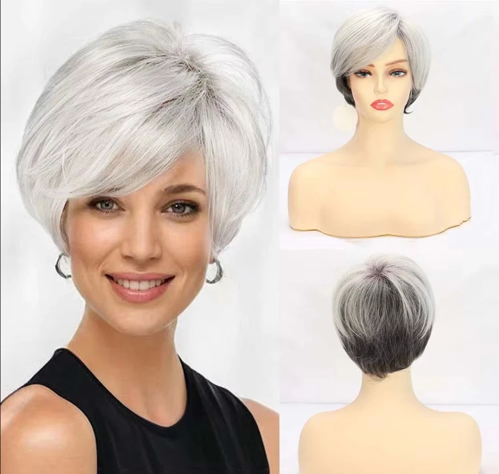 Synthetic Short Straight Wigs with Bangs White Gradient Gray Wig for Women Soft Hair Daily Use Party Fake Hair
Synthetic Short Straight Wigs with Bangs White Gradient Gray Wig for Women Soft Hair Daily Use Party Fake Hair