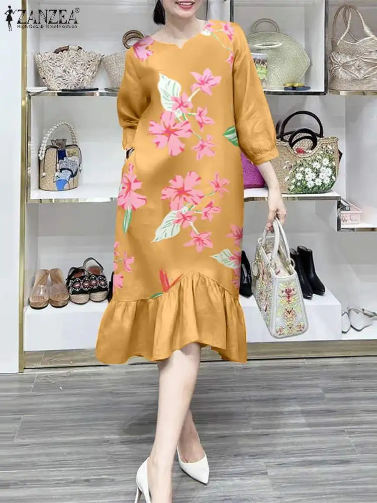 ZANZEA Vintage Long Sleeve Vestidos Women Floral Printing Long Dress 2024 Summer Ruffle Pleated Midi Dresses Casual Loose Robe 
ZANZEA Vintage Long Sleeve Vestidos Women Floral Printing Long Dress 2024 Summer Ruffle Pleated Midi Dresses Casual Loose Robe
