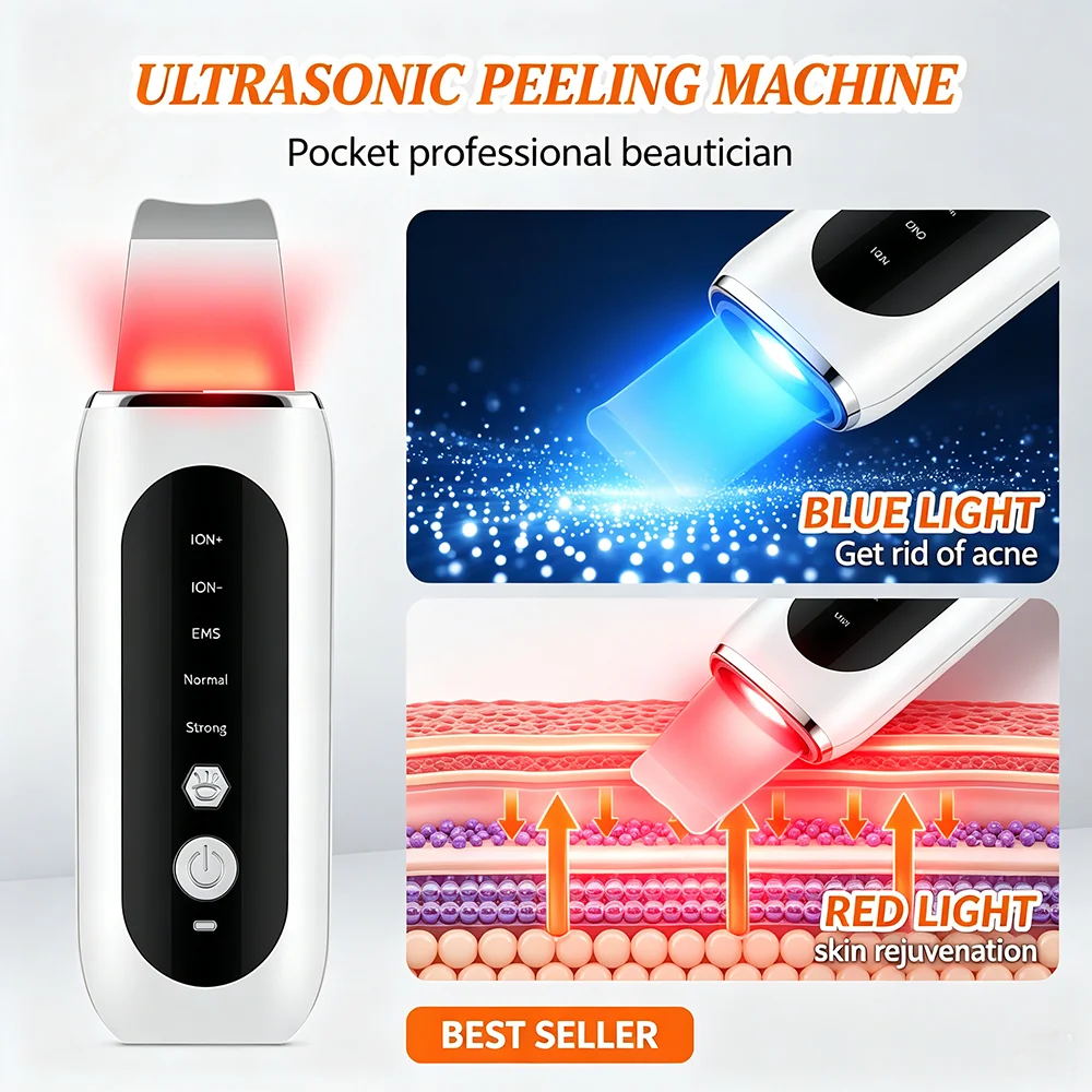Ultrasonic Skin Scrubber EMS Face Lifting Machine Red Blue Light Blackhead Remover Pore Cleaner Deep Cleansing Facial Spatula
Ultrasonic Skin Scrubber EMS Face Lifting Machine Red Blue Light Blackhead Remover Pore Cleaner Deep Cleansing Facial Spatula