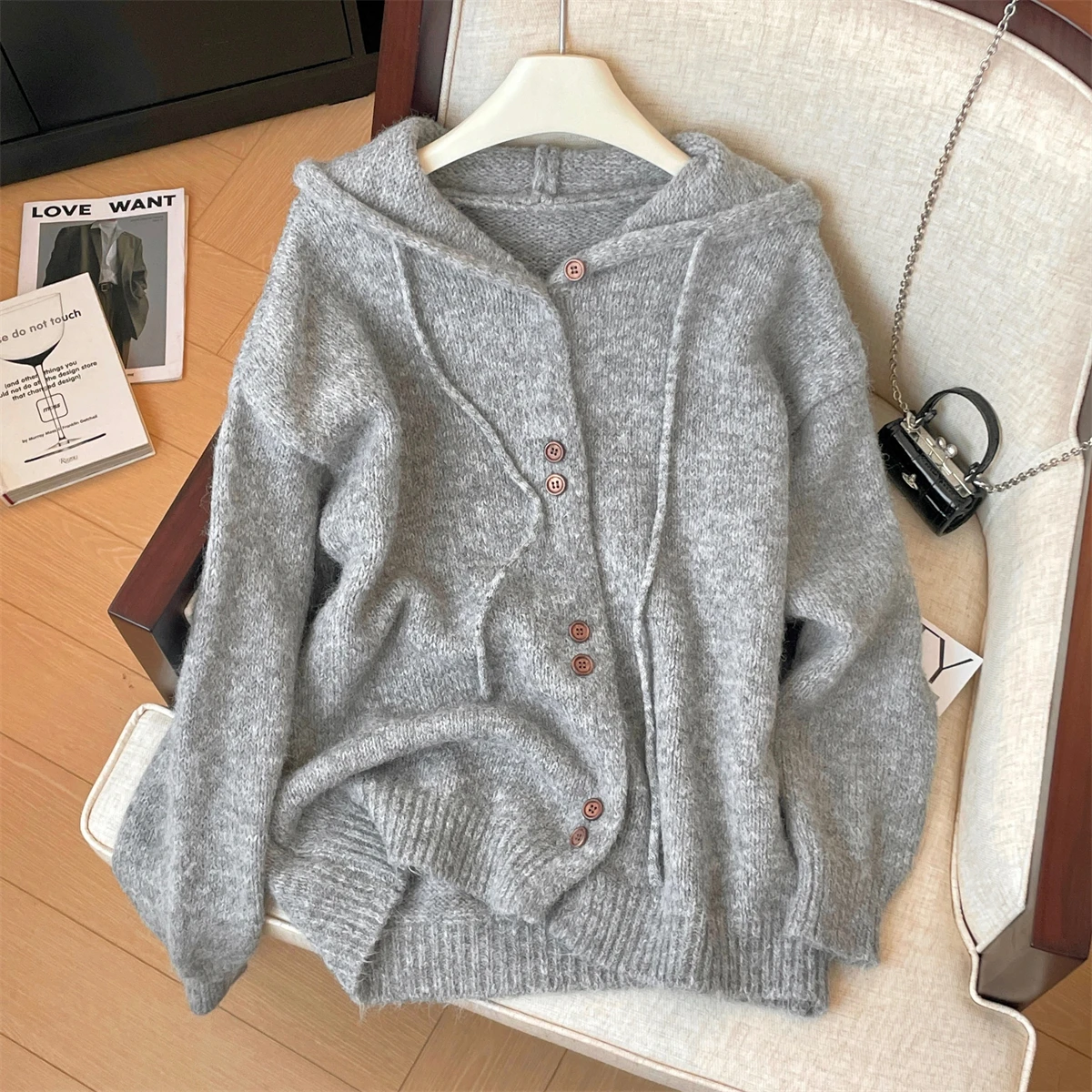 Grey Hooded Sweater for Women Spring Autumn Korean Lazy Style Long Sleeve Knitted Cardigan Coat Casual Women's Tops 2024 New
Grey Hooded Sweater for Women Spring Autumn Korean Lazy Style Long Sleeve Knitted Cardigan Coat Casual Women's Tops 2024 New