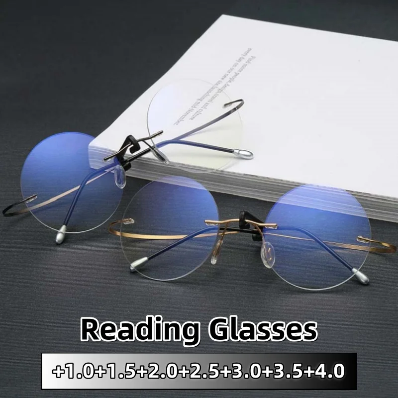 Round Retro Frame Frameless Reading Glasses for Women and Men Light and Portable Blue Light Blocking Eyeglasses +1.0 TO +4.0
Round Retro Frame Frameless Reading Glasses for Women and Men Light and Portable Blue Light Blocking Eyeglasses +1.0 TO +4.0