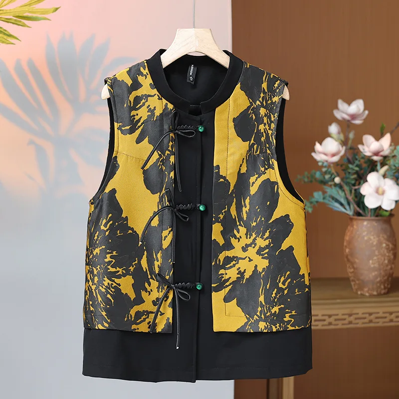 Vintage Button Down Top Women Elegant Vest New Chinese Style Tang Clothes Luxury Patchwork Print Flower Jacket Lady Casual Wear
Vintage Button Down Top Women Elegant Vest New Chinese Style Tang Clothes Luxury Patchwork Print Flower Jacket Lady Casual Wear