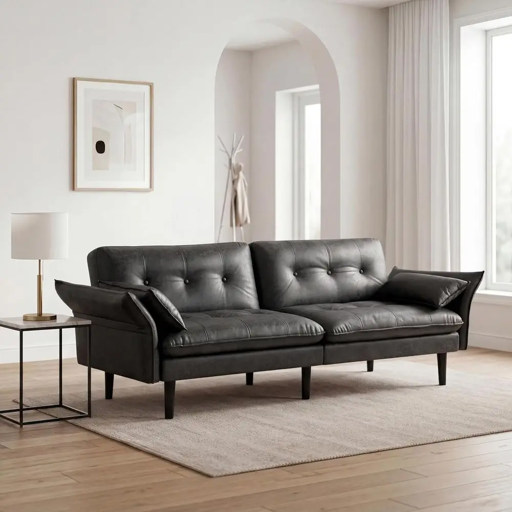 Convertible Leather Sofa Bed with Adjustable Backrest and Armrests, Sleeper Loveseat with Side Pockets and Pillows, Suitable for
Convertible Leather Sofa Bed with Adjustable Backrest and Armrests, Sleeper Loveseat with Side Pockets and Pillows, Suitable for