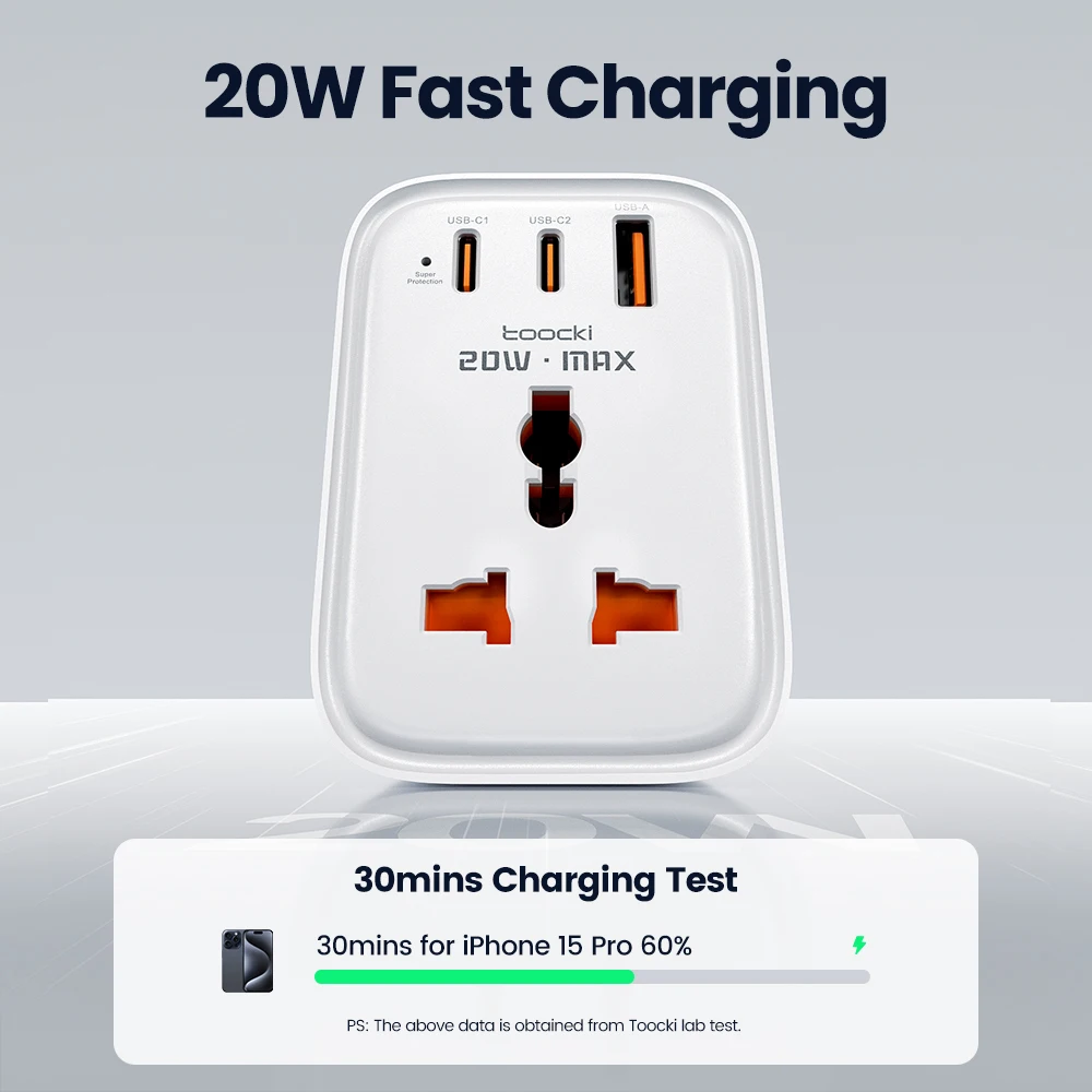 Toocki 20W GaN Travel Adapter 4-in-1 Fast Charging USB Type C Charger Universal AC Outlet Multi Socket US UK IN DE Plug For Trip
Toocki 20W GaN Travel Adapter 4-in-1 Fast Charging USB Type C Charger Universal AC Outlet Multi Socket US UK IN DE Plug For Trip