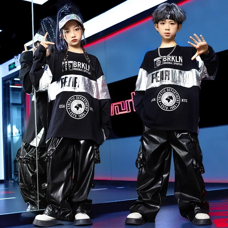 Children Grils Boys Hip Hop Loose T-shirt Leather Pants 2 Piece Sets Kids T Shirt Trousers Costumes Tracksuits Stage Clothing
Children Grils Boys Hip Hop Loose T-shirt Leather Pants 2 Piece Sets Kids T Shirt Trousers Costumes Tracksuits Stage Clothing