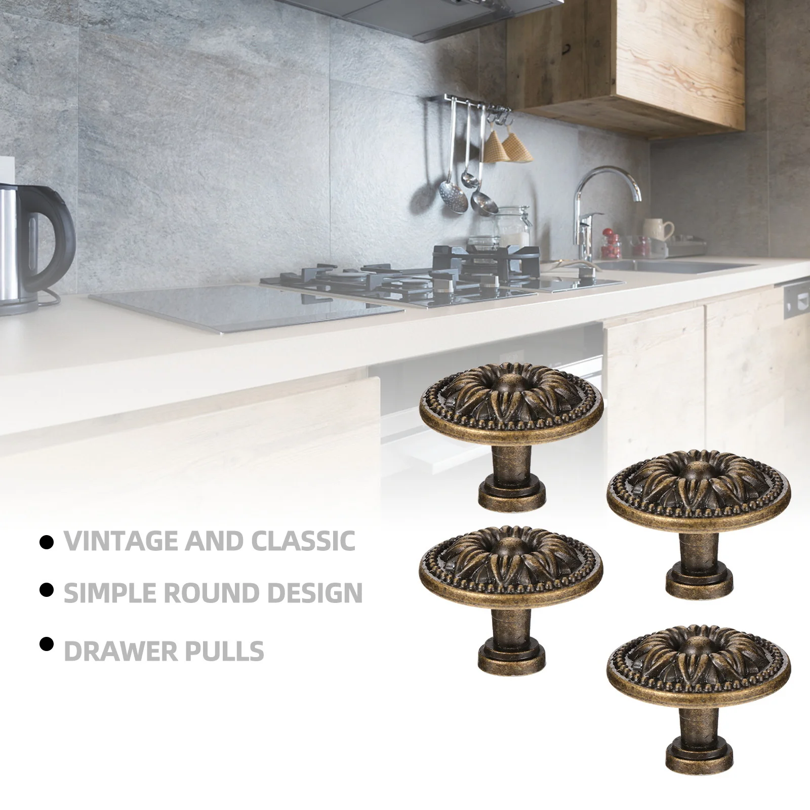 4Pcs European Vintage Zinc Alloy Round Door Knobs Classic Cabinet Handles for Kitchen Furniture Drawer Cupboard
4Pcs European Vintage Zinc Alloy Round Door Knobs Classic Cabinet Handles for Kitchen Furniture Drawer Cupboard