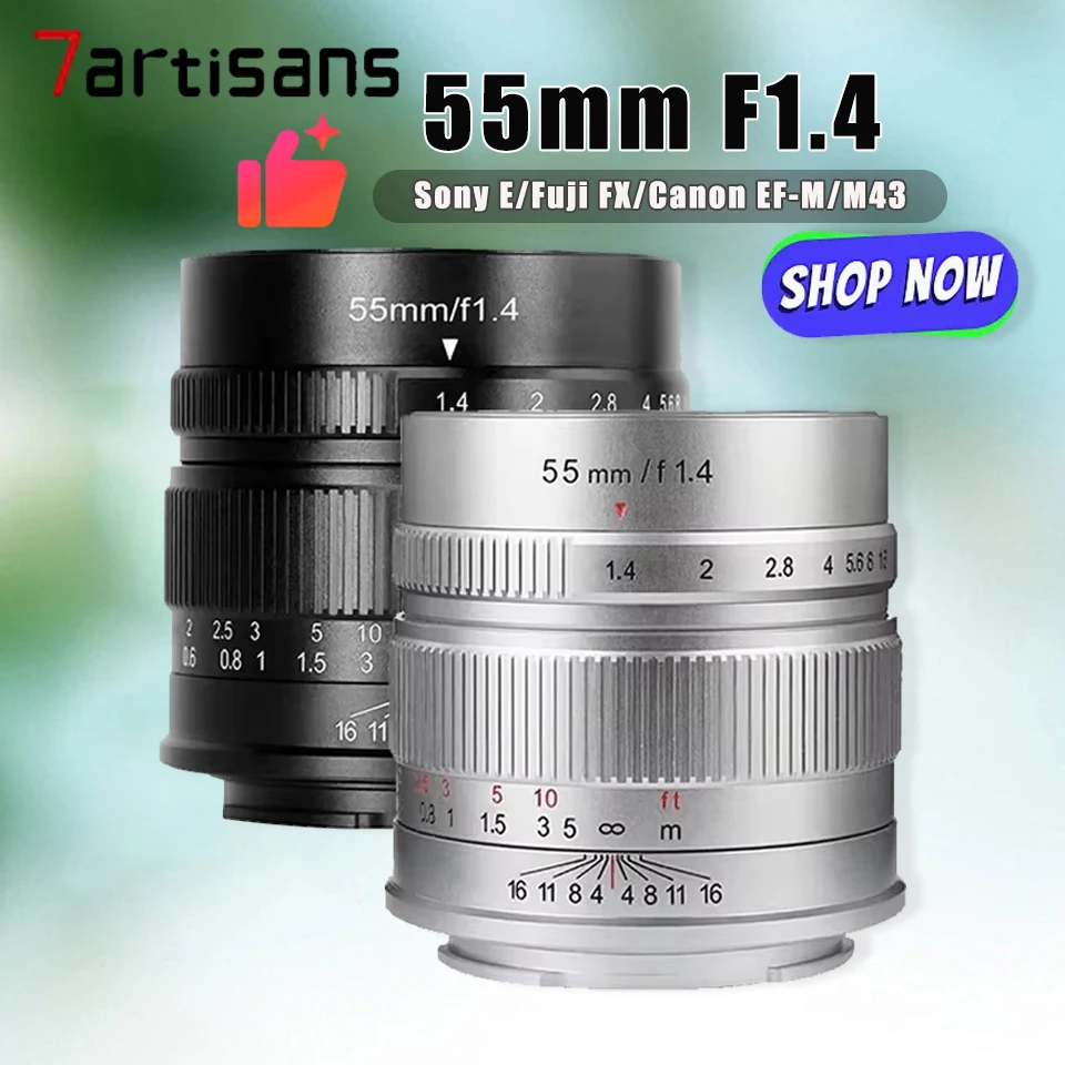 7artisans 55mm F1.4 APS-C Frame MF Standard Prime Camera Lens for Sony E/Fuji FX/Canon EOS-M/M43-mount
7artisans 55mm F1.4 APS-C Frame MF Standard Prime Camera Lens for Sony E/Fuji FX/Canon EOS-M/M43-mount