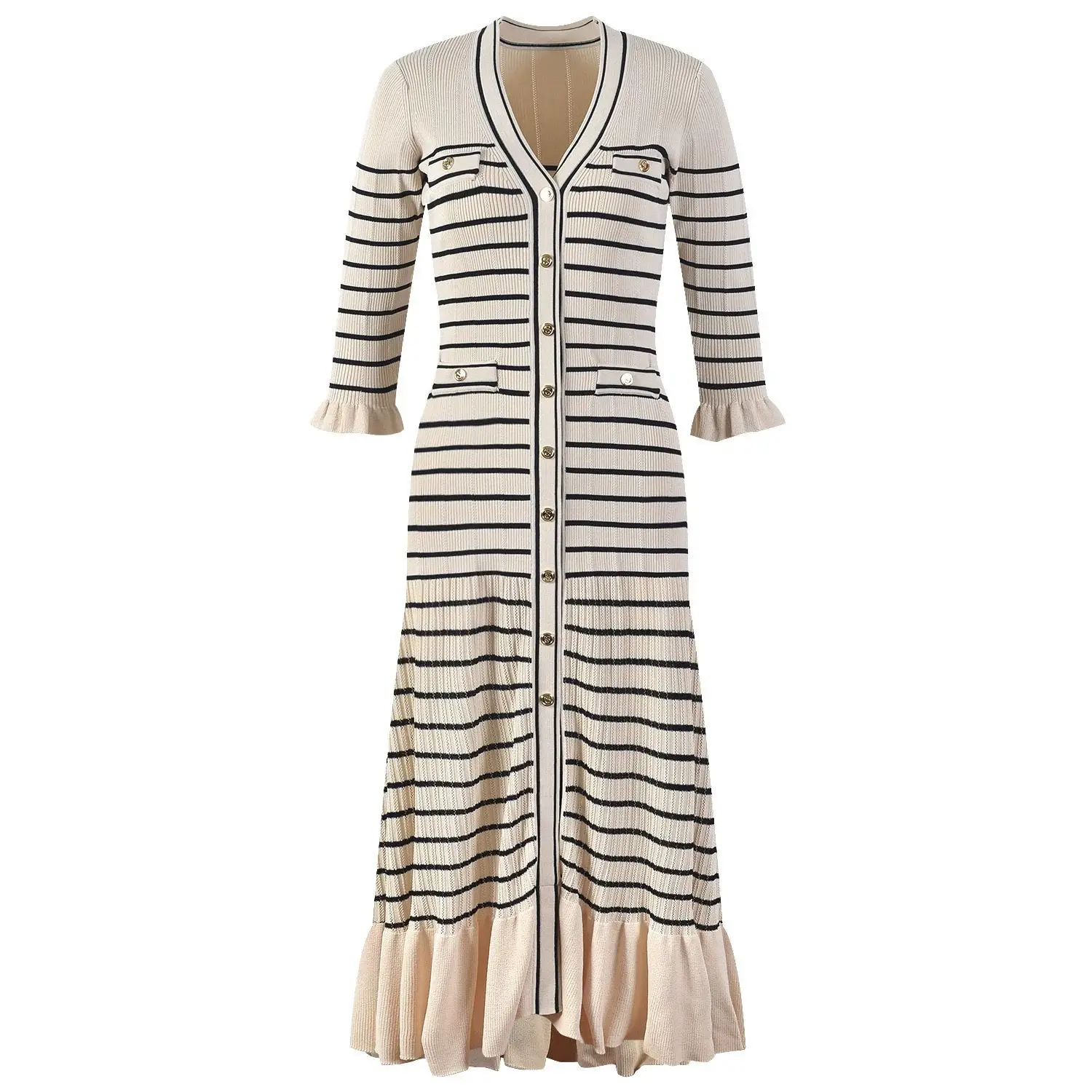 Spring Summer Women Stripe Single Breasted V Collar Office Lady Casual Tierred Maxi Dress Clothing Five Point Sleeve Long Dress
Spring Summer Women Stripe Single Breasted V Collar Office Lady Casual Tierred Maxi Dress Clothing Five Point Sleeve Long Dress
