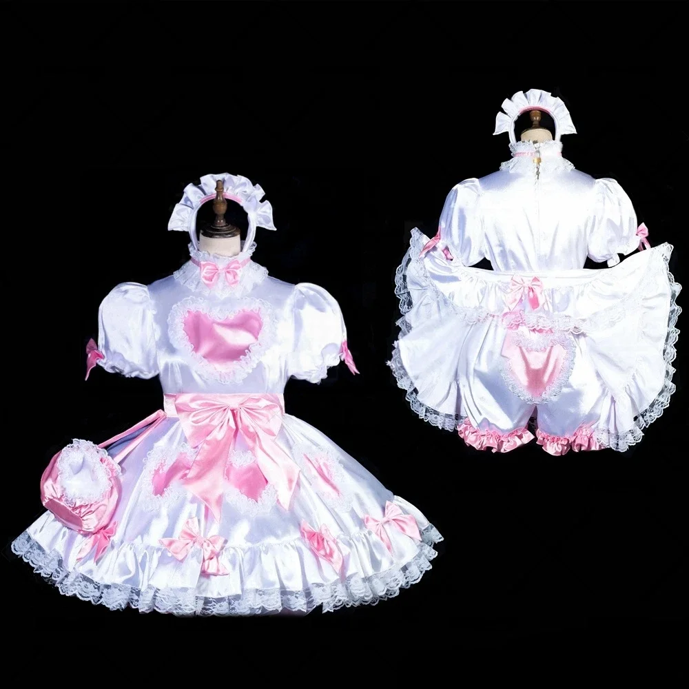 Sexy Sissy French maid white satin lockable heart-shaped multi-layer ruffle edge dress cosplay costume without shoulder bag
Sexy Sissy French maid white satin lockable heart-shaped multi-layer ruffle edge dress cosplay costume without shoulder bag