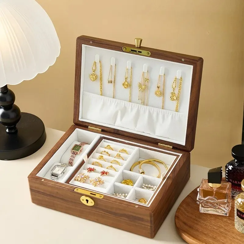 Walnut Wood Jewelry Box Necklaces Display Boxes Earrings Bracelet With Lock Storage Case Jewellery Organizer Showcases Supplies
Walnut Wood Jewelry Box Necklaces Display Boxes Earrings Bracelet With Lock Storage Case Jewellery Organizer Showcases Supplies
