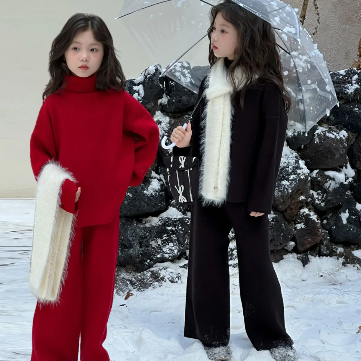 Children Suit 2025 Winter Kids High Neck Knit Wide Leg Pants Solid Color Set Girls New Year Warm Sweater Two Piece Set
Children Suit 2025 Winter Kids High Neck Knit Wide Leg Pants Solid Color Set Girls New Year Warm Sweater Two Piece Set
