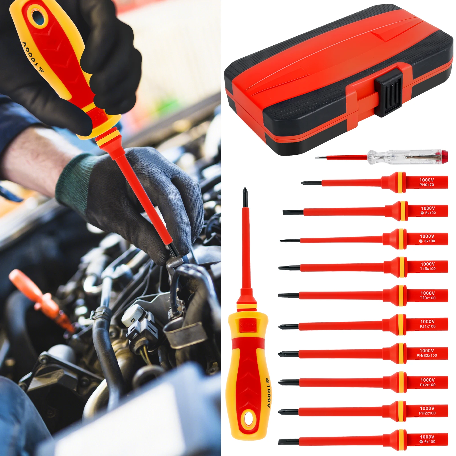 13Pcs Insulated Screwdriver Set Plastic Screwdriver Tool Replaceable Handle Electrician Screwdriver Set Button Switch for Blade
13Pcs Insulated Screwdriver Set Plastic Screwdriver Tool Replaceable Handle Electrician Screwdriver Set Button Switch for Blade