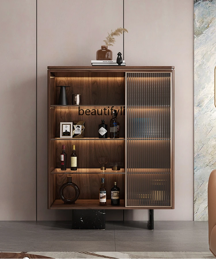 Black walnut wine cabinet light luxury high-end dining side cabinet living room wall storage glass display cabinet
Black walnut wine cabinet light luxury high-end dining side cabinet living room wall storage glass display cabinet