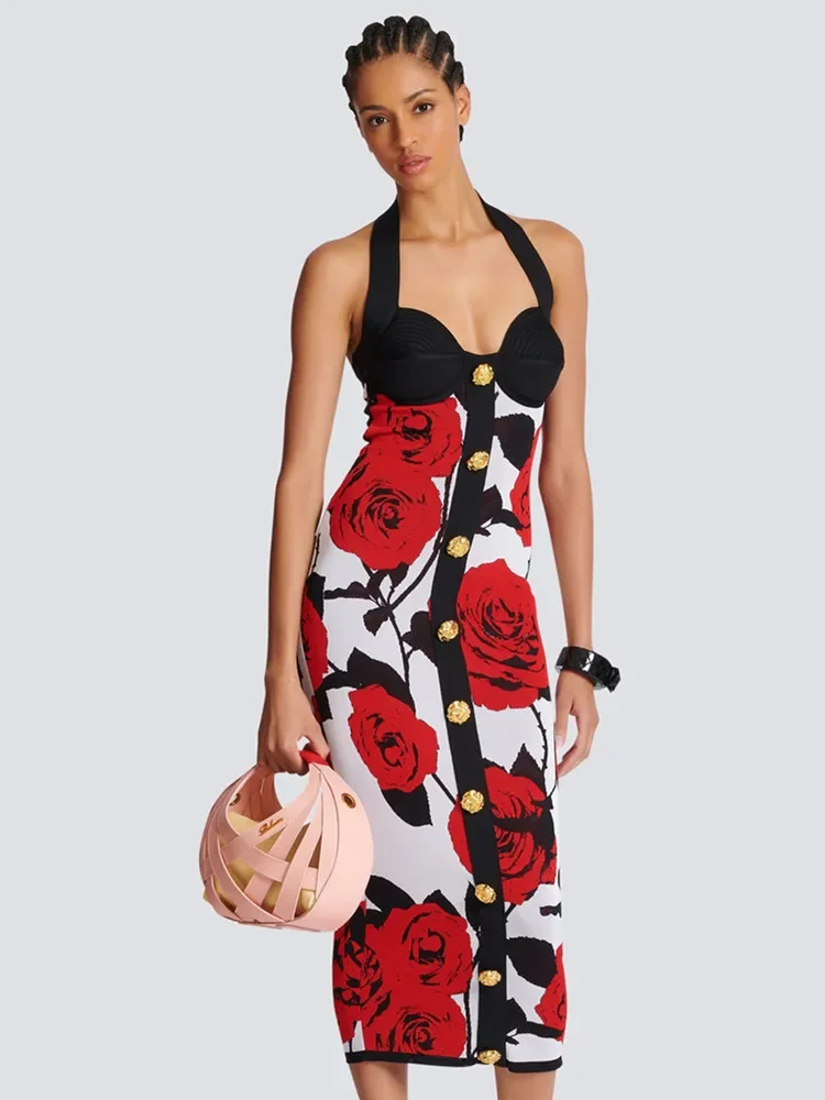 2024 New Designer Bandage Dress Women Halter Single Breasted Floral Knee Length Elastic Bandage Dress High Street Party Dress
2024 New Designer Bandage Dress Women Halter Single Breasted Floral Knee Length Elastic Bandage Dress High Street Party Dress