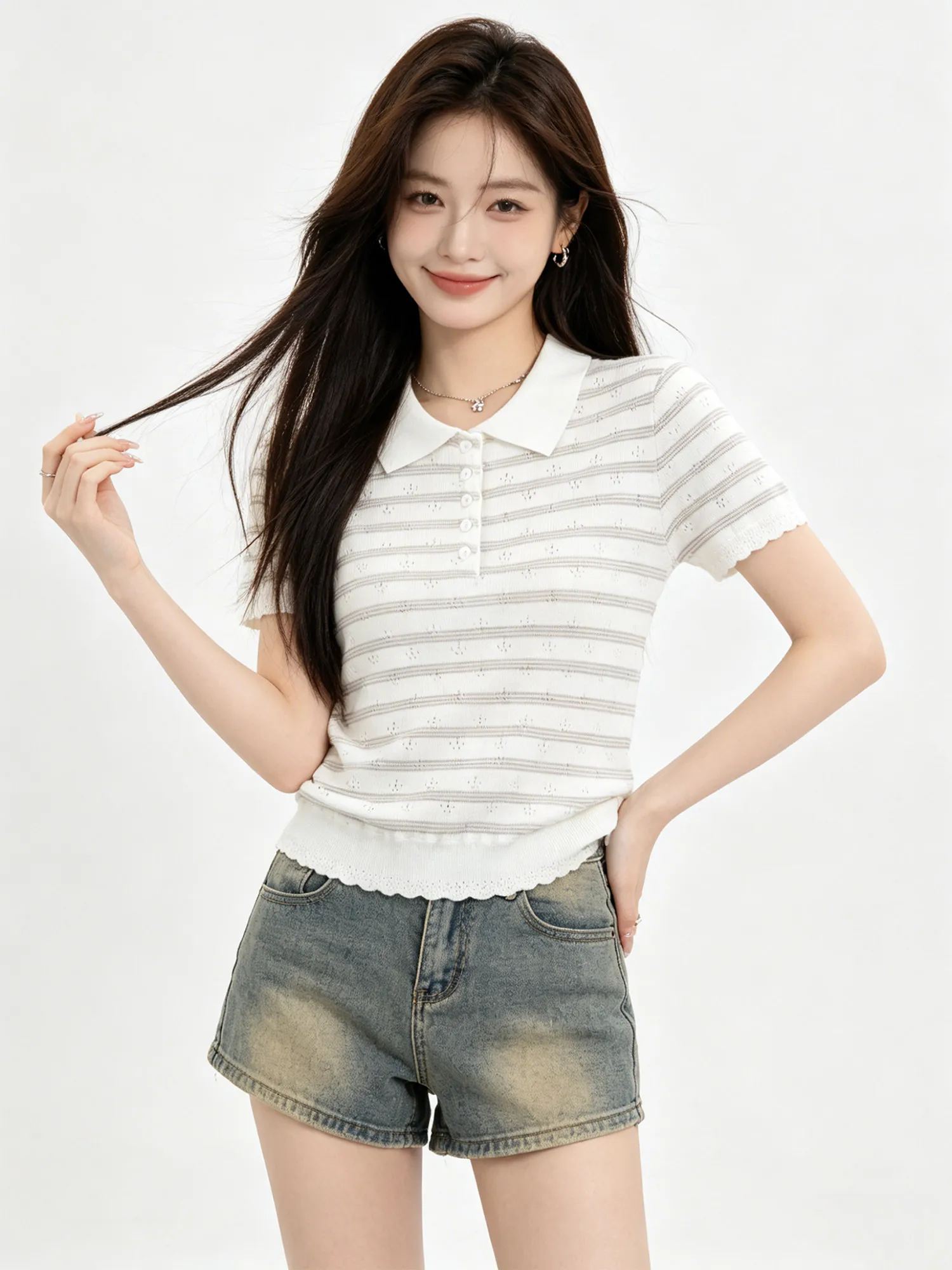 Summer New Style Women's Neck Knitted Short Sleeve T-shirt Striped Casual Fit Medium Cotton Softness Fashion Top
Summer New Style Women's Neck Knitted Short Sleeve T-shirt Striped Casual Fit Medium Cotton Softness Fashion Top