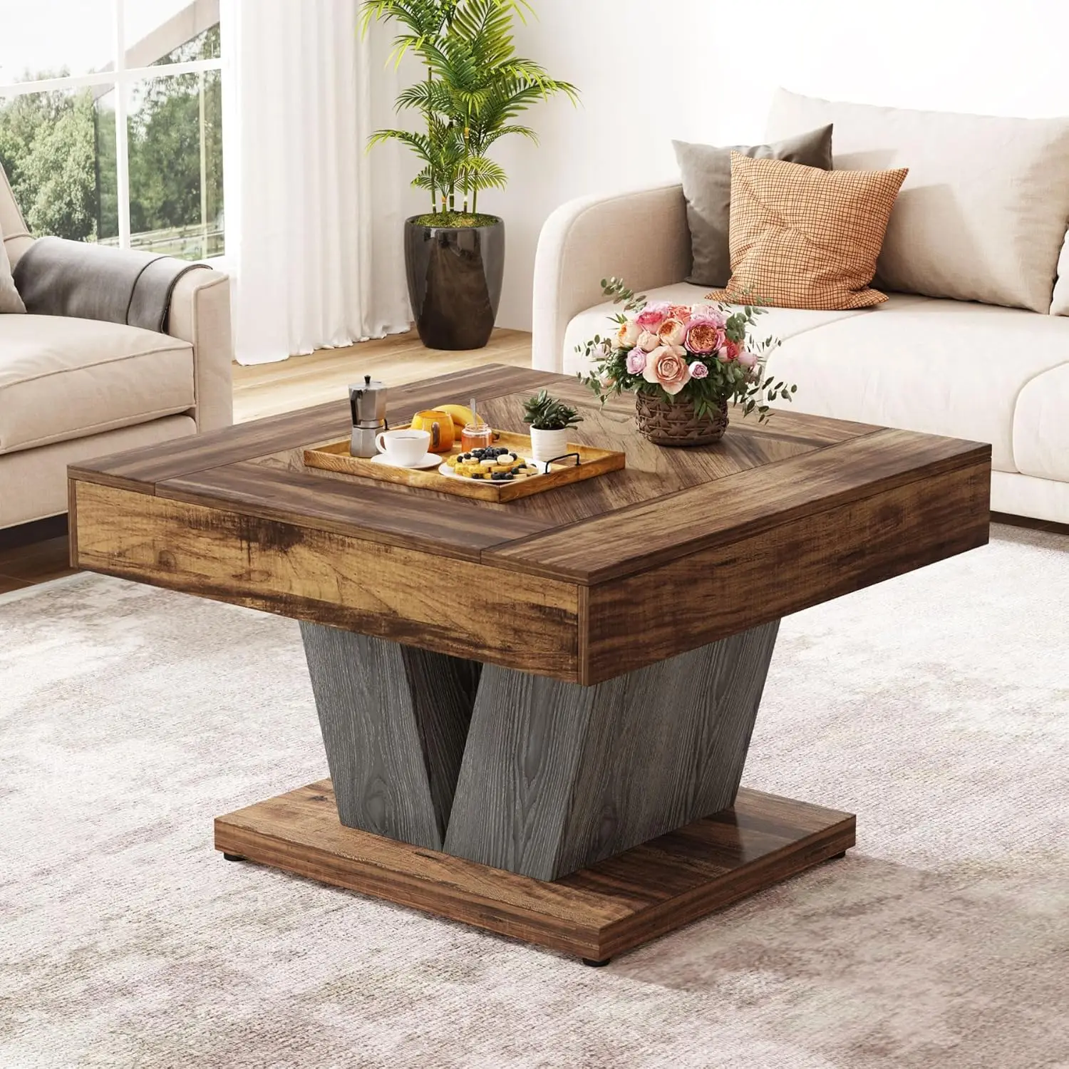 Modern Square Coffee Table for Living Room, Rustic Brown & Black, 31.5" Cocktail Accent Table with Durable Wood Design
Modern Square Coffee Table for Living Room, Rustic Brown & Black, 31.5" Cocktail Accent Table with Durable Wood Design