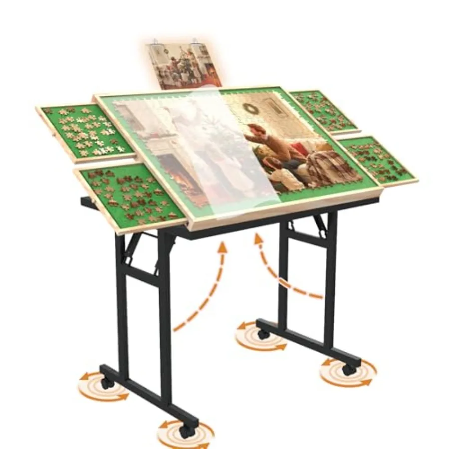 Puzzle Table with Folding Legs, 1500 Pieces Puzzle Table for Adults with Drawers, Cover, Wheels, 5 Adjustable Up Angles Wooden
Puzzle Table with Folding Legs, 1500 Pieces Puzzle Table for Adults with Drawers, Cover, Wheels, 5 Adjustable Up Angles Wooden