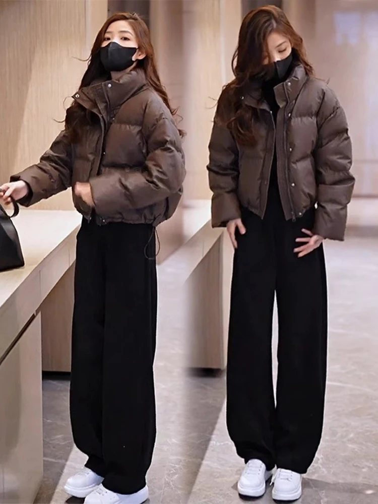 Женская зимняя модная теплая короткая куртка из искусственной кожи с воротником-стойкой, утепленная хлопком, кофейного цвета, в корейском стиле, свободного кроя
Женская зимняя модная теплая короткая куртка из искусственной кожи с воротником-стойкой, утепленная хлопком, кофейного цвета, в корейском стиле, свободного кроя