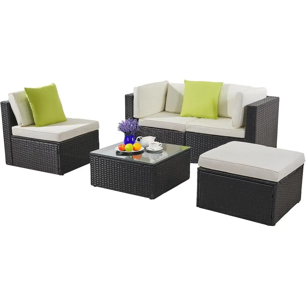 GEON5 Pieces Patio urniture Set,Outdoor PE Wicker Sectional Soa Set with Glass Coee Table,Waterproo Cushions & UV-Resistant All-
GEON5 Pieces Patio urniture Set,Outdoor PE Wicker Sectional Soa Set with Glass Coee Table,Waterproo Cushions & UV-Resistant All-