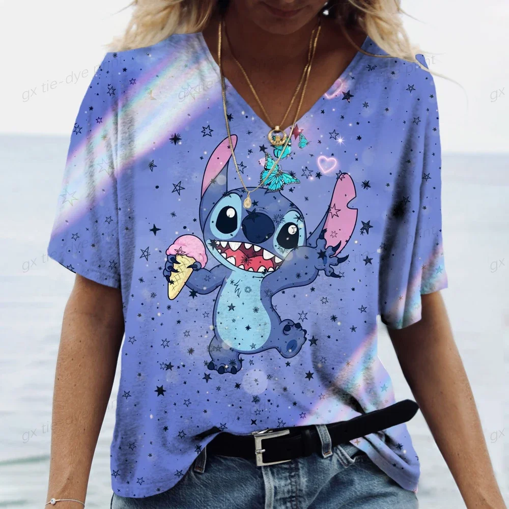 Женская футболка Lilo & Stitch, модные топы с v-образным вырезом и короткими рукавами, летняя женская одежда, повседневная футболка в стиле Харадзюку, уличный тренд
Женская футболка Lilo & Stitch, модные топы с v-образным вырезом и короткими рукавами, летняя женская одежда, повседневная футболка в стиле Харадзюку, уличный тренд