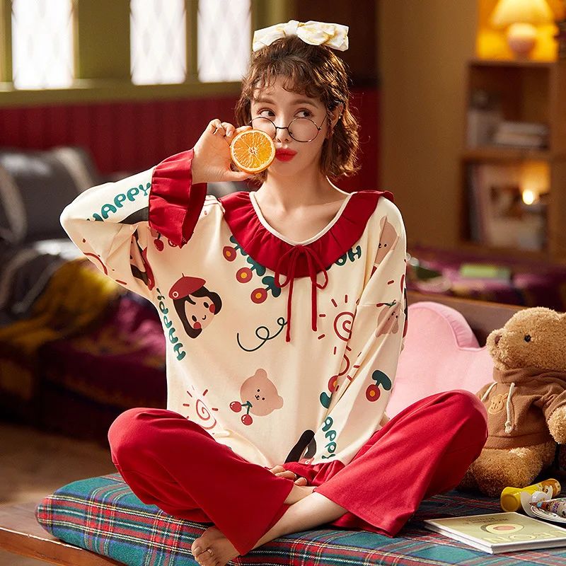 Korean-Style Pure Cotton Pajamas Women's Spring Autumn New Arrival Loving Style Fashionable Two-Piece Outfit Home Clothes
Korean-Style Pure Cotton Pajamas Women's Spring Autumn New Arrival Loving Style Fashionable Two-Piece Outfit Home Clothes
