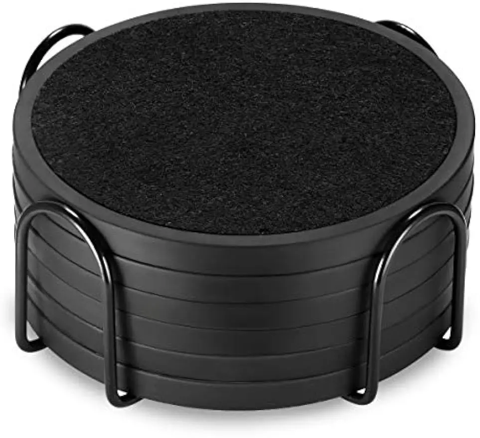 Комплект из 6 силиконовых подставок для напитков с впитывающими войлочными вставками и металлическим держателем, черные
Комплект из 6 силиконовых подставок для напитков с впитывающими войлочными вставками и металлическим держателем, черные