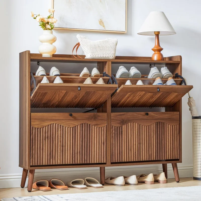 47.2 Narrow Shoe Storage/ 4 Flip Drawers, Freestanding Wood Cabinet Entryway Hallway, Wave&Fluted Panel Hidden Organizer,
47.2 Narrow Shoe Storage/ 4 Flip Drawers, Freestanding Wood Cabinet Entryway Hallway, Wave&Fluted Panel Hidden Organizer,