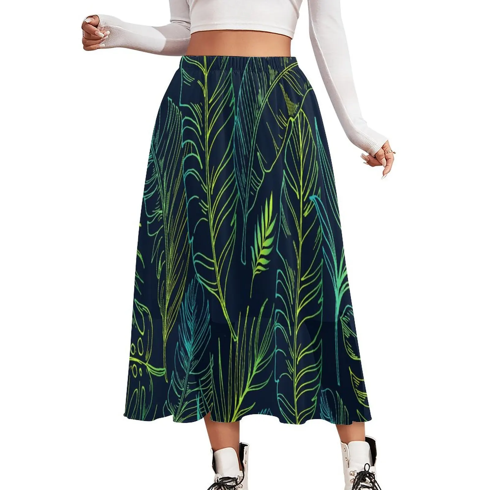 Tropical Leaf Print Skirt Green Leaves Elegant Boho Skirts Summer Street Wear Elastic Waist Chiffon Custom Big Size Casual Skirt
Tropical Leaf Print Skirt Green Leaves Elegant Boho Skirts Summer Street Wear Elastic Waist Chiffon Custom Big Size Casual Skirt