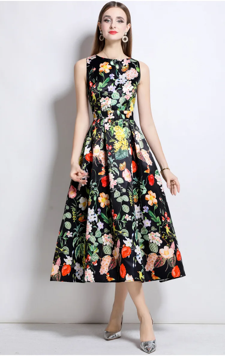 loral Printed Sleeveless High Waist Dresses Women Stereoscopic Cutout Waisted A-Line Midi Dress Summer New Fashion
loral Printed Sleeveless High Waist Dresses Women Stereoscopic Cutout Waisted A-Line Midi Dress Summer New Fashion
