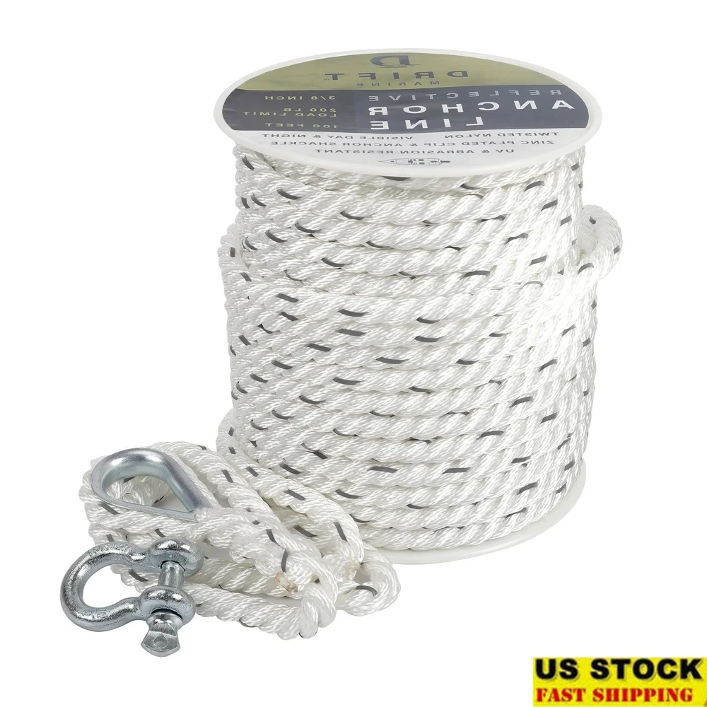 100ft Twisted Nylon Reflective Anchor Line with Shackle UV Abrasion Resistant 200lb Load Limit Boating Fishing
100ft Twisted Nylon Reflective Anchor Line with Shackle UV Abrasion Resistant 200lb Load Limit Boating Fishing