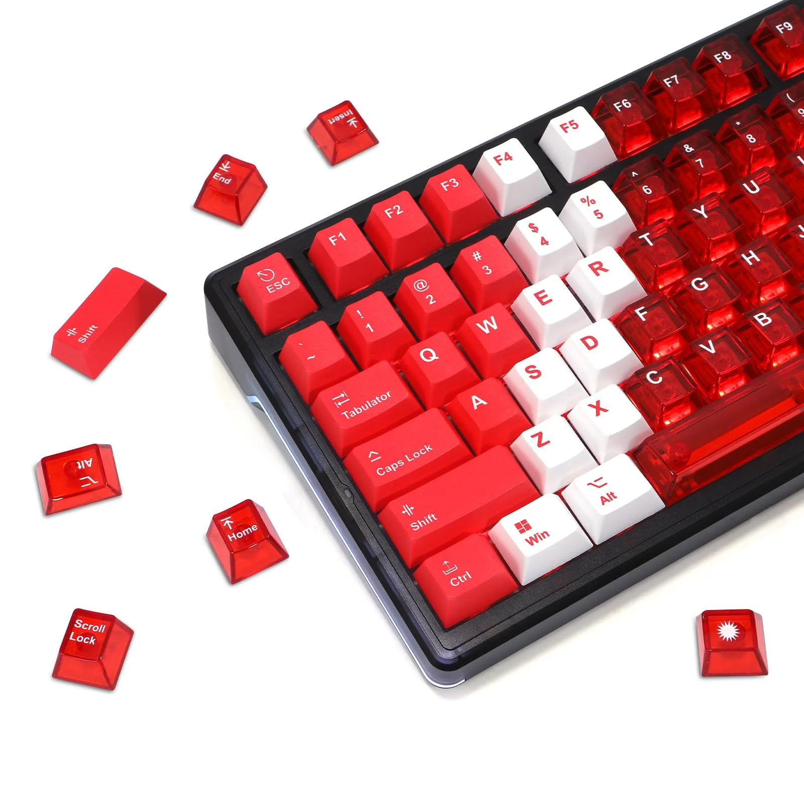 155 Keys Keycaps Set YOUSUOMASTER Shine Through PC Clear Keycaps + Double Shot PBT Keycaps Red Theme Cherry
155 Keys Keycaps Set YOUSUOMASTER Shine Through PC Clear Keycaps + Double Shot PBT Keycaps Red Theme Cherry