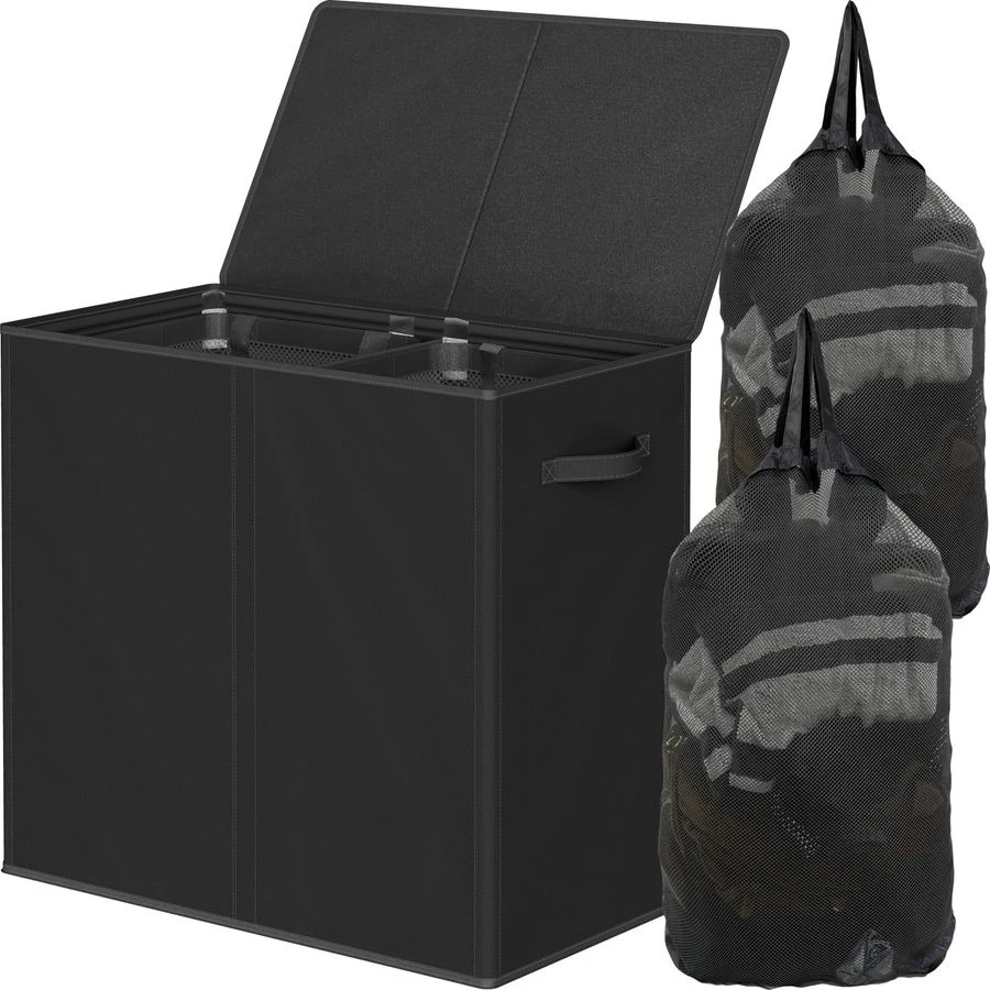 Double Laundry Hamper with Lid and Removable Bags, Black
Double Laundry Hamper with Lid and Removable Bags, Black