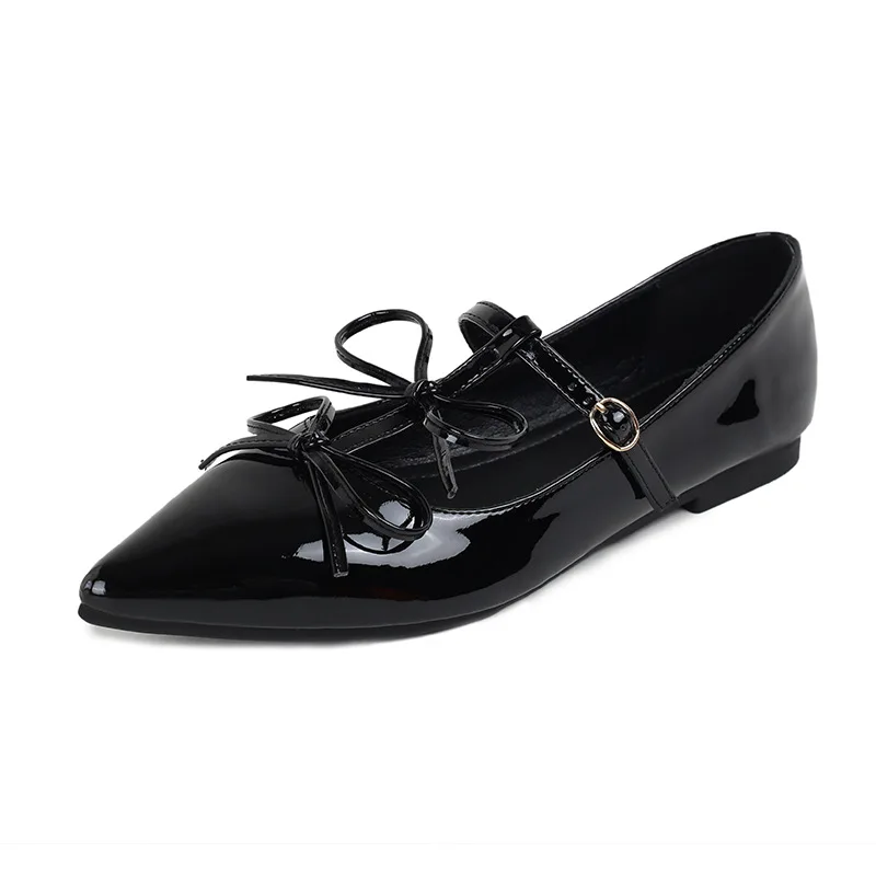 Women Flats Fashion Pointed Toe Elegant Bow T-strap Buckle Red Patent Leather Mary Janes Shoes Comfortable Shallow Flat Shoes
Women Flats Fashion Pointed Toe Elegant Bow T-strap Buckle Red Patent Leather Mary Janes Shoes Comfortable Shallow Flat Shoes