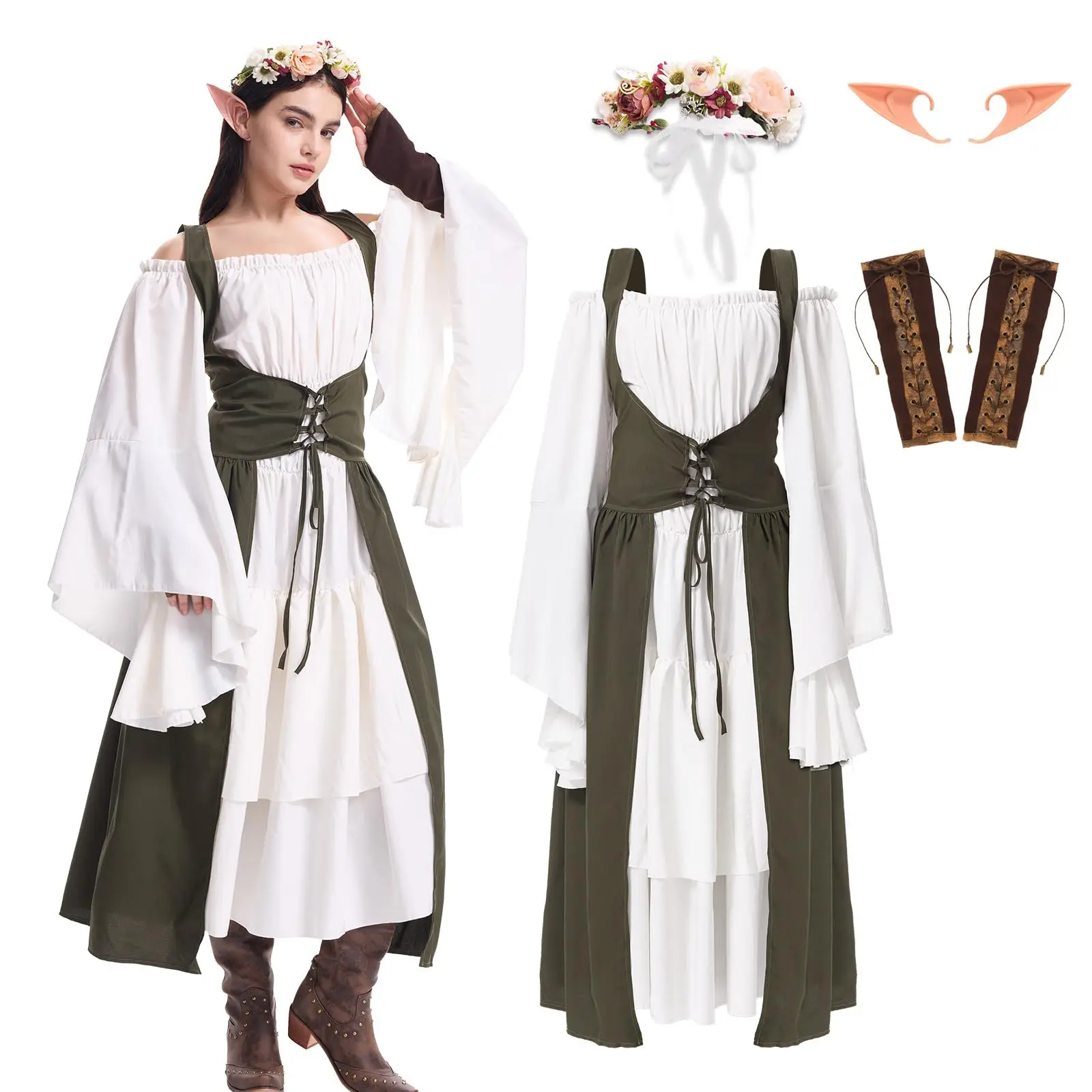 Renaissance Fairy Costume Women Medieval Elf Dress Green Victorian Princess Dress Ren Faire Outfit for Halloween Cospaly 
Renaissance Fairy Costume Women Medieval Elf Dress Green Victorian Princess Dress Ren Faire Outfit for Halloween Cospaly