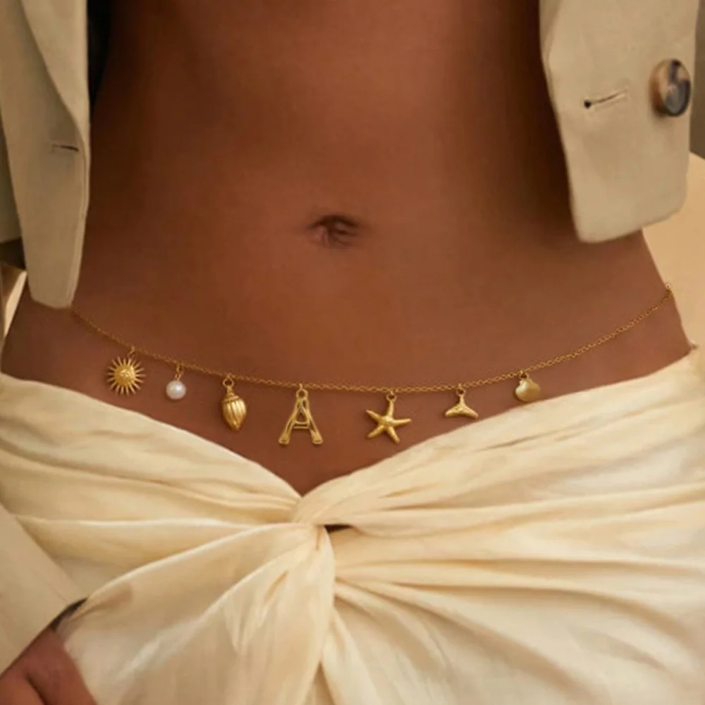 Stainless Steel Waist Chains for Women,Charms Starfish Shelll Conch Initials Belly Chains, Summer Beach Bikini Body Jewelry 
Stainless Steel Waist Chains for Women,Charms Starfish Shelll Conch Initials Belly Chains, Summer Beach Bikini Body Jewelry