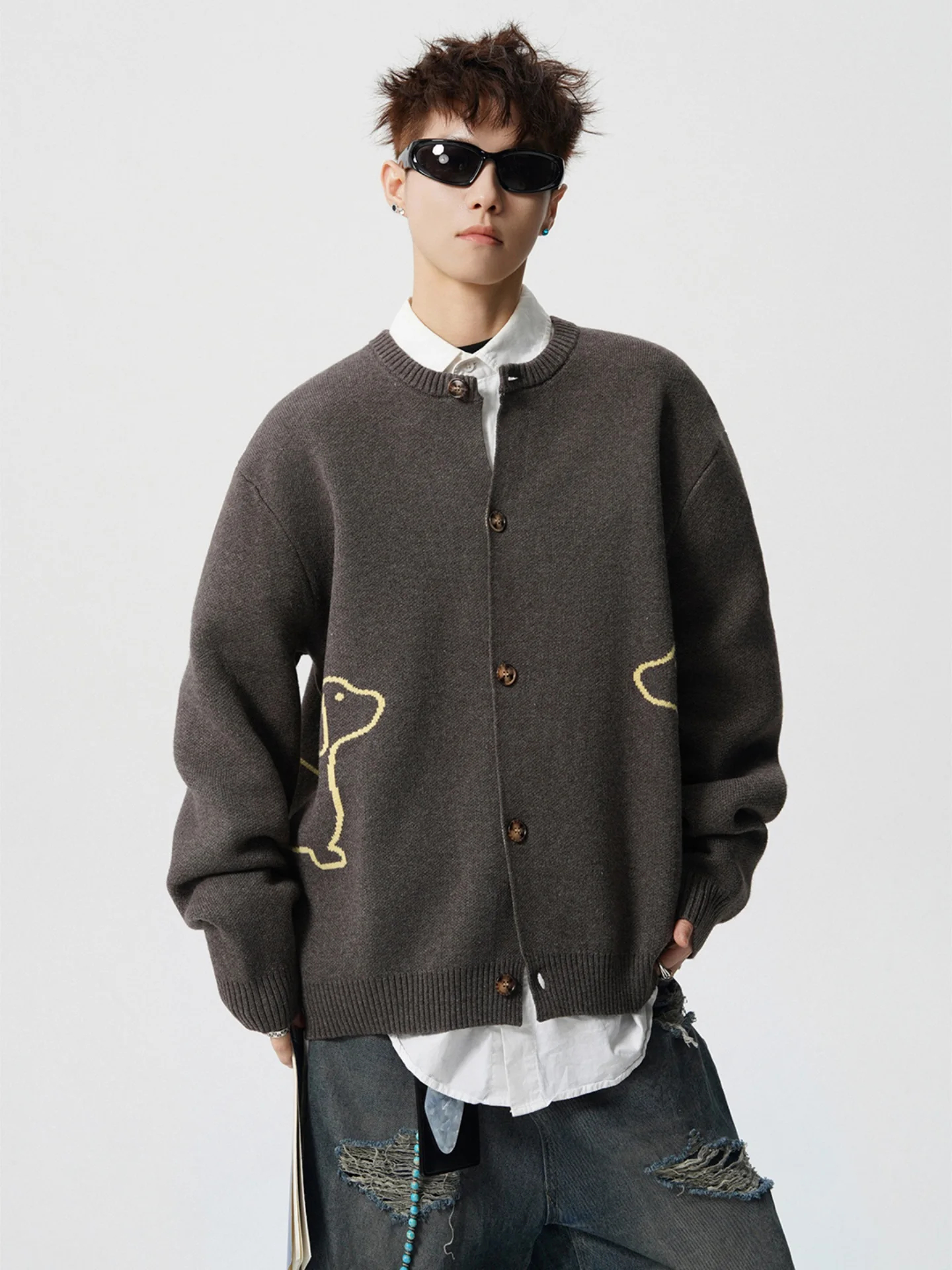 Loose Fit Knitted Cardigan Sweater for Men with Dog Print Vintage Sle Autumn Winter Outerwear Soft Comfortable Long Sve
Loose Fit Knitted Cardigan Sweater for Men with Dog Print Vintage Sle Autumn Winter Outerwear Soft Comfortable Long Sve