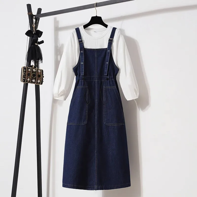 Denim Strap Skirt Women Spring Autumn Elastic Waist A-line Pullover Mid Length Suspended Dress Fashion Office Lady Dresses
Denim Strap Skirt Women Spring Autumn Elastic Waist A-line Pullover Mid Length Suspended Dress Fashion Office Lady Dresses