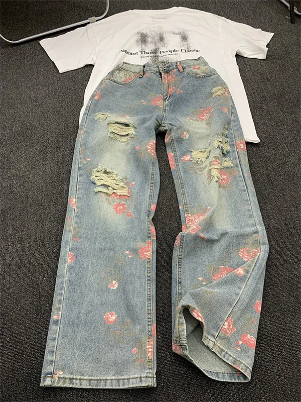 Retro American Style Floral Print Hole Punching Jeans Hot Pink Washed out Vintage Harem Denim Pants for Teens Casual Summer
Retro American Style Floral Print Hole Punching Jeans Hot Pink Washed out Vintage Harem Denim Pants for Teens Casual Summer