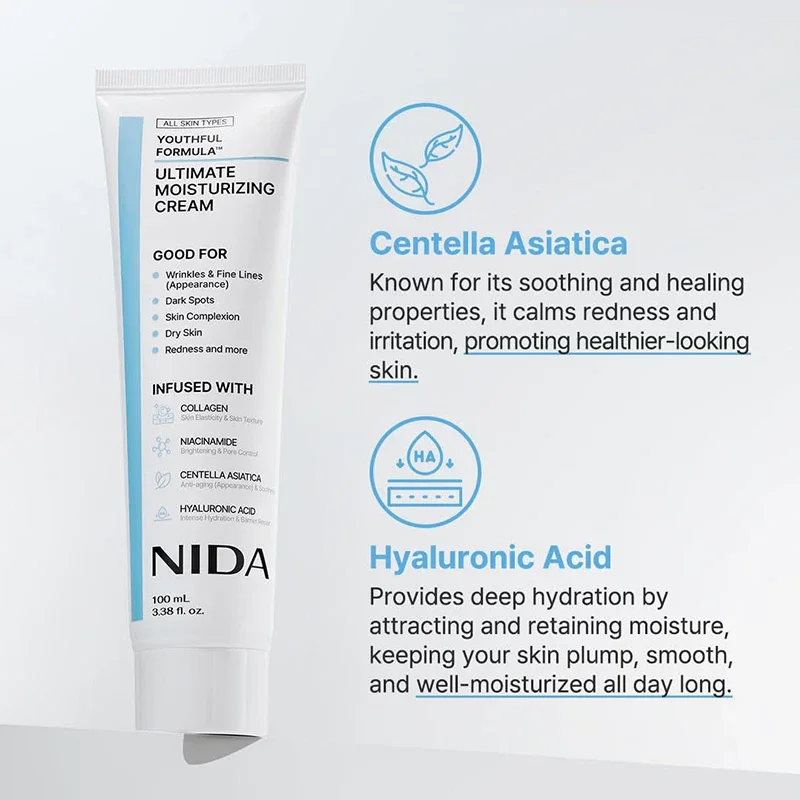 100mL Ultimate Moisturizing Cream Collagen Youthful Formula Niacinamide Centella Asiatica Hyaluronic Acid Wrinkles Spots Cream
100mL Ultimate Moisturizing Cream Collagen Youthful Formula Niacinamide Centella Asiatica Hyaluronic Acid Wrinkles Spots Cream