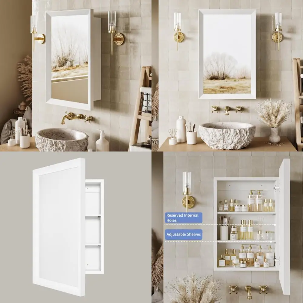 Vintage-Inspired Medicine Cabinet with 17x27 Inch Wooden Mirror Frame, In-Wall Bathroom Storage, Wooden Living Room Cabinet
Vintage-Inspired Medicine Cabinet with 17x27 Inch Wooden Mirror Frame, In-Wall Bathroom Storage, Wooden Living Room Cabinet