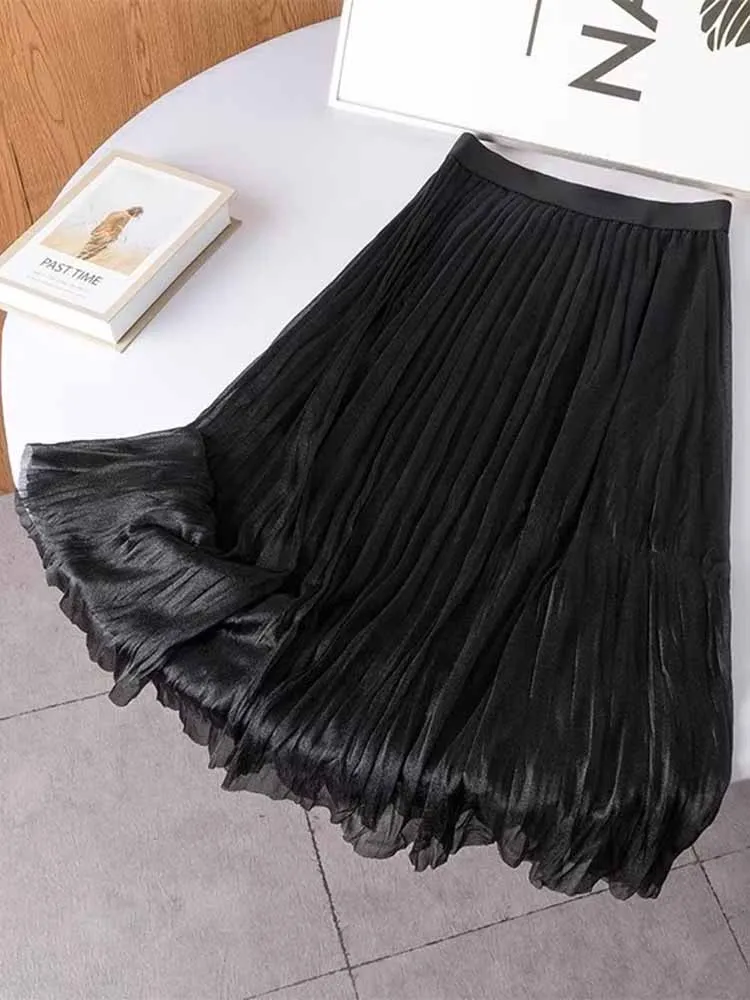 Women 2023 New Chic Fashion Black glitter fabric Pleated Midi Skirt Vintage High Elastic Waist With Lining Female Skirts Mujer
Women 2023 New Chic Fashion Black glitter fabric Pleated Midi Skirt Vintage High Elastic Waist With Lining Female Skirts Mujer