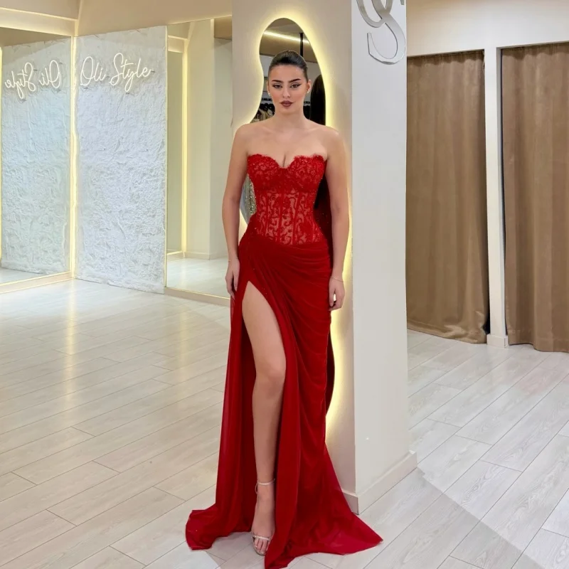 Verngo Red Lace Elegant Prom Dress Sweetheart Floor Length Side Slit Evening Dress Mermaid Fashion Party Gown 2026 Customized
Verngo Red Lace Elegant Prom Dress Sweetheart Floor Length Side Slit Evening Dress Mermaid Fashion Party Gown 2026 Customized