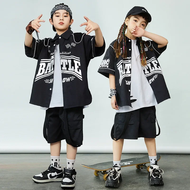Kids Hip Hop Clothes Sets Black Letter Short Sleeve Lapel Shirt + Shorts Boys Street Dance Costume Girls Jazz Performance Suit
Kids Hip Hop Clothes Sets Black Letter Short Sleeve Lapel Shirt + Shorts Boys Street Dance Costume Girls Jazz Performance Suit
