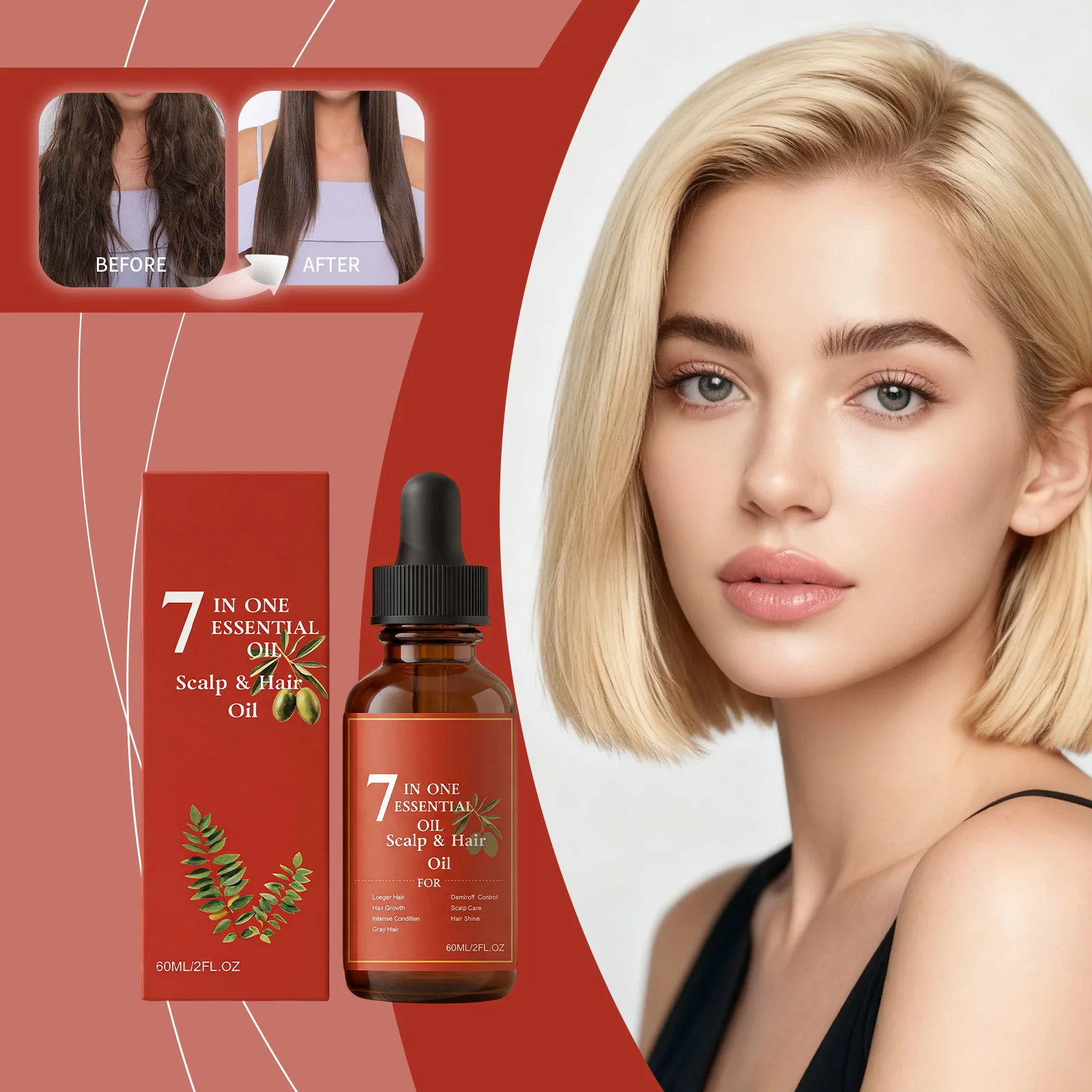 7-in-1 Hair Essential Oil 60ml Rosemary Olive Castor Oil Blend for Dry Scalp Hydration Shine Strong Roots Gray Hair Care
7-in-1 Hair Essential Oil 60ml Rosemary Olive Castor Oil Blend for Dry Scalp Hydration Shine Strong Roots Gray Hair Care