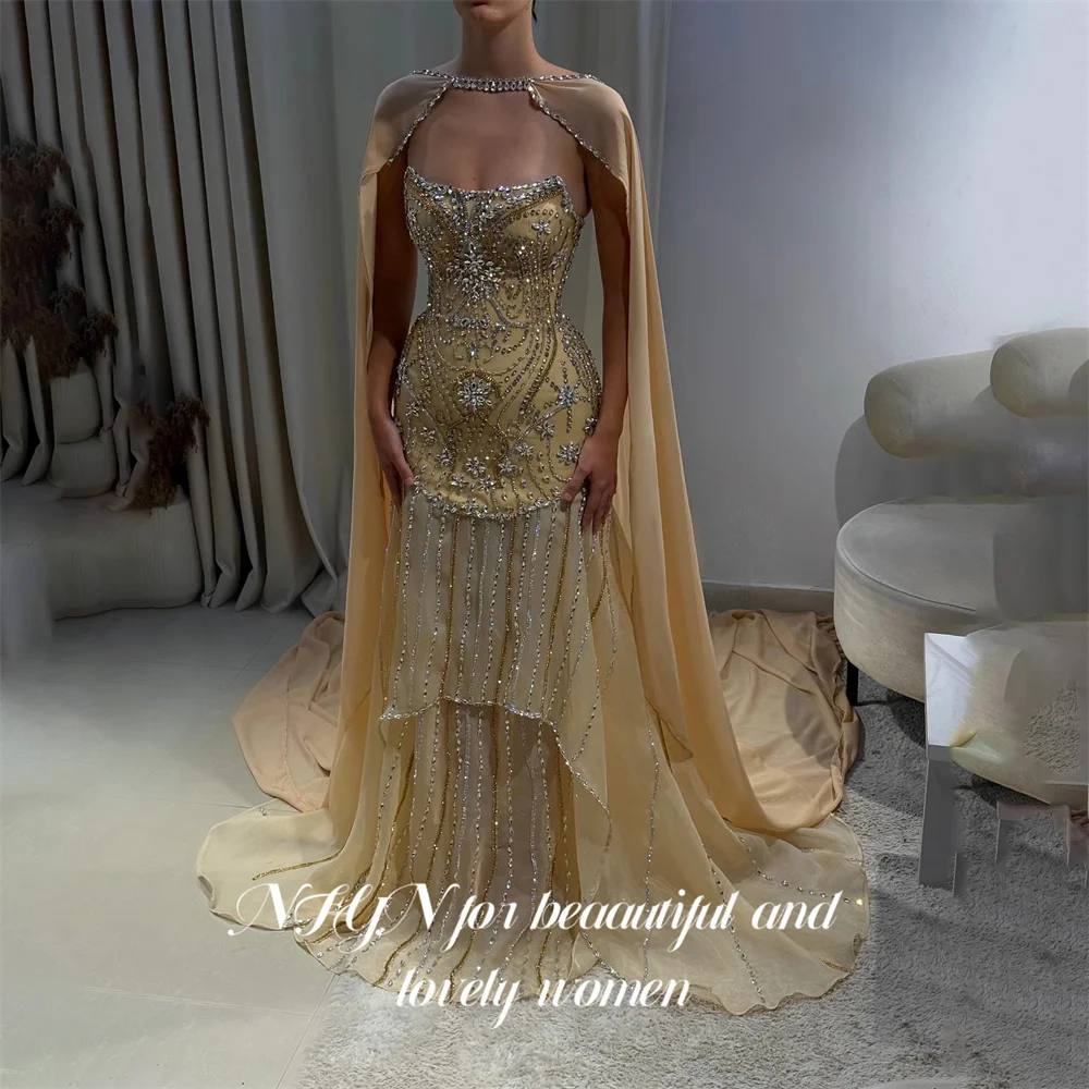 NFYN Champagne Formal Gown Strapless Draped Neck Scarf Prom Dresses with Crystal Evening Dress Modern Style Customized
NFYN Champagne Formal Gown Strapless Draped Neck Scarf Prom Dresses with Crystal Evening Dress Modern Style Customized