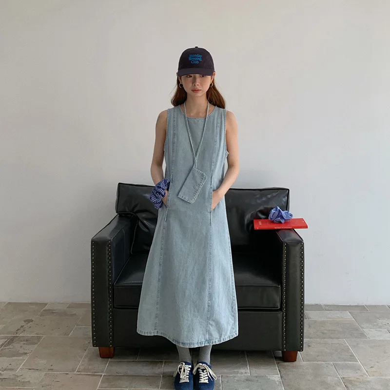 Vest Dresses for Women Denim Long Dress Round Collar Sleeveless Distressed Vintage Vestidos 2025 Female Streetwear A Line
Vest Dresses for Women Denim Long Dress Round Collar Sleeveless Distressed Vintage Vestidos 2025 Female Streetwear A Line
