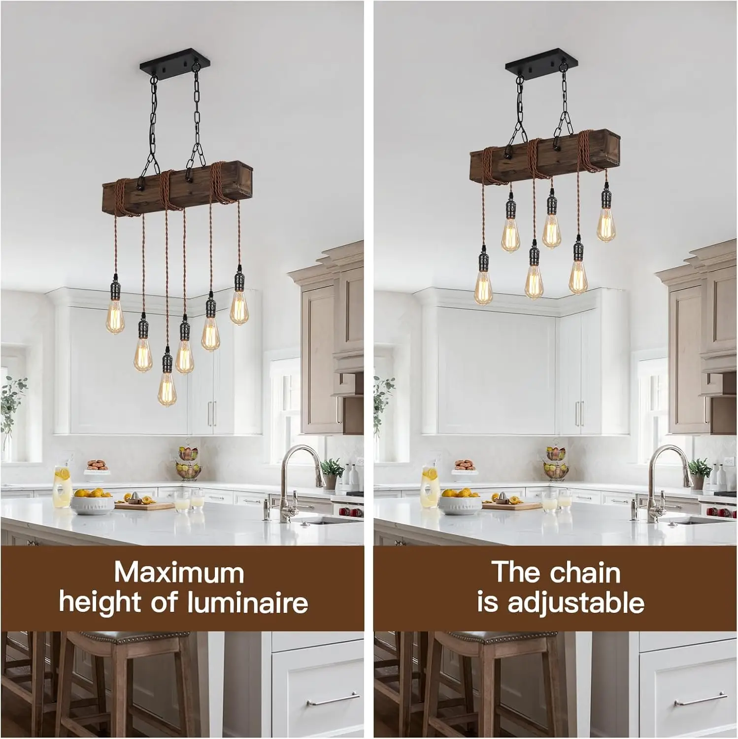 6-Light Farmhouse Chandelier - Rustic Wood Adjustable Pendant Light for Dining Room, Kitchen Island & Bar
6-Light Farmhouse Chandelier - Rustic Wood Adjustable Pendant Light for Dining Room, Kitchen Island & Bar